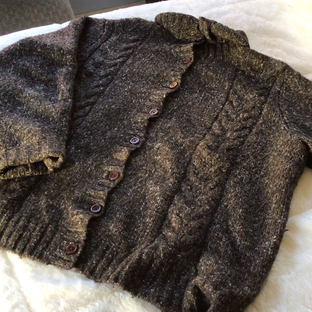 L.L. Bean Dark Brown Cable Knit Cardigan